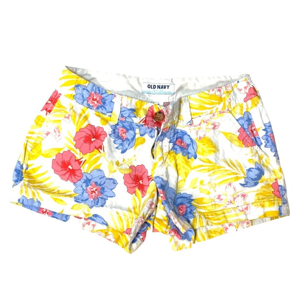 Old Navy Tropical Hibiscus Floral Print Low Rise Coastal Beach Summer Shorts 0